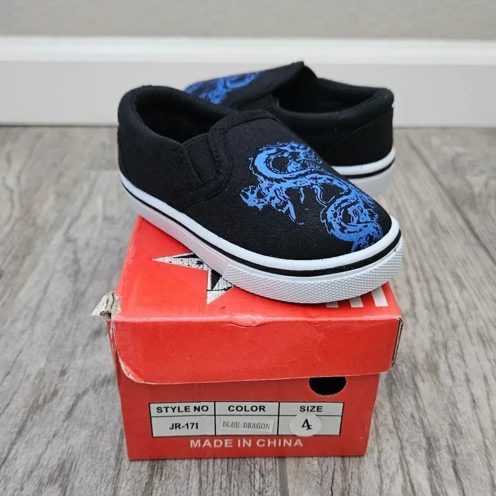 Rockland Black and Blue Dragon Slip On Shoes Size 4T